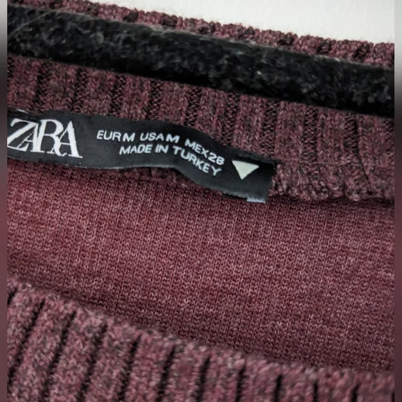 Zara Burgundy Cotton Blend Knit Sweater - NWOT - Picture 3 of 7